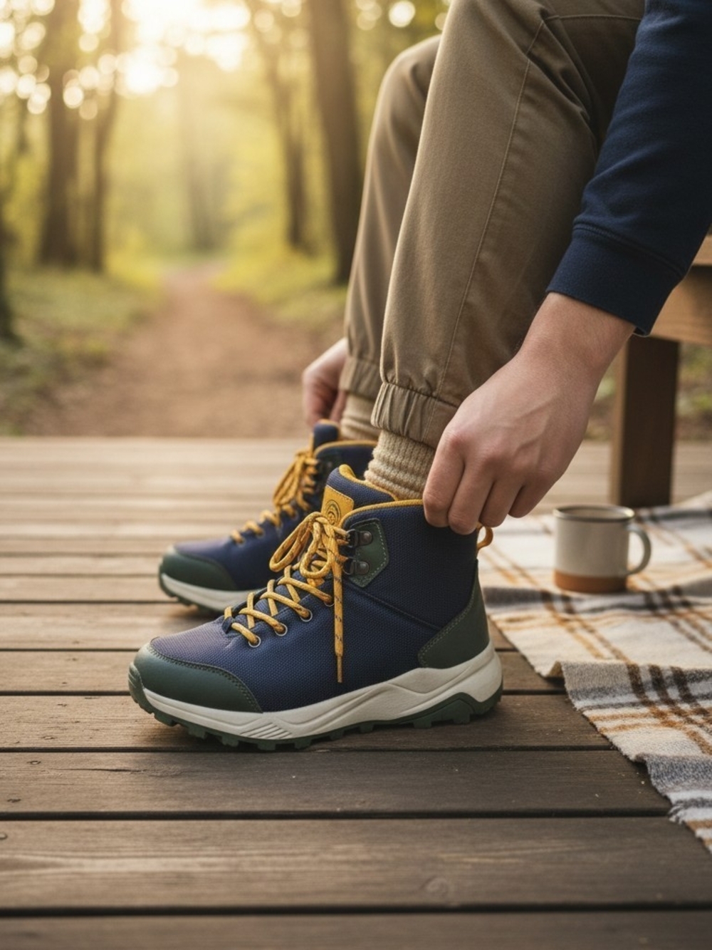 Target Unisex Kids Hiking Boots Navy/Yellow Lace-Up Textile Upper US 3